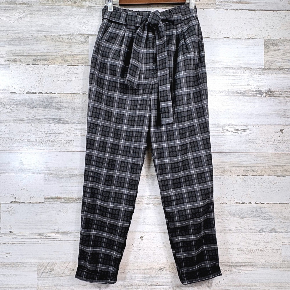 Garage Plaid Paperbag Waist Pants XS Grey Tapered Dark Academia Indie Grunge